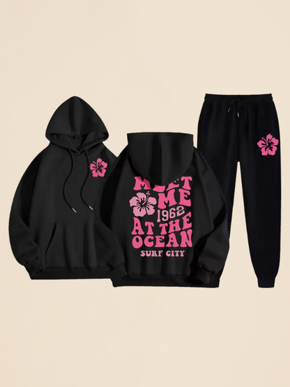 Mila - Comfy Oversized Tracksuit with Surf City Back Print