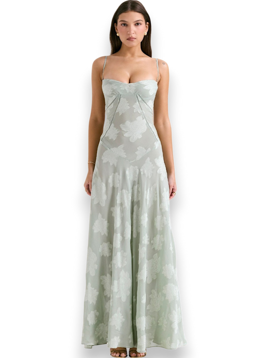 Amara Blossom Green Floral Vintage Gown