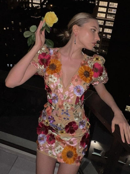 Elara Summer Maxi Dress with Flowers Abstract Print