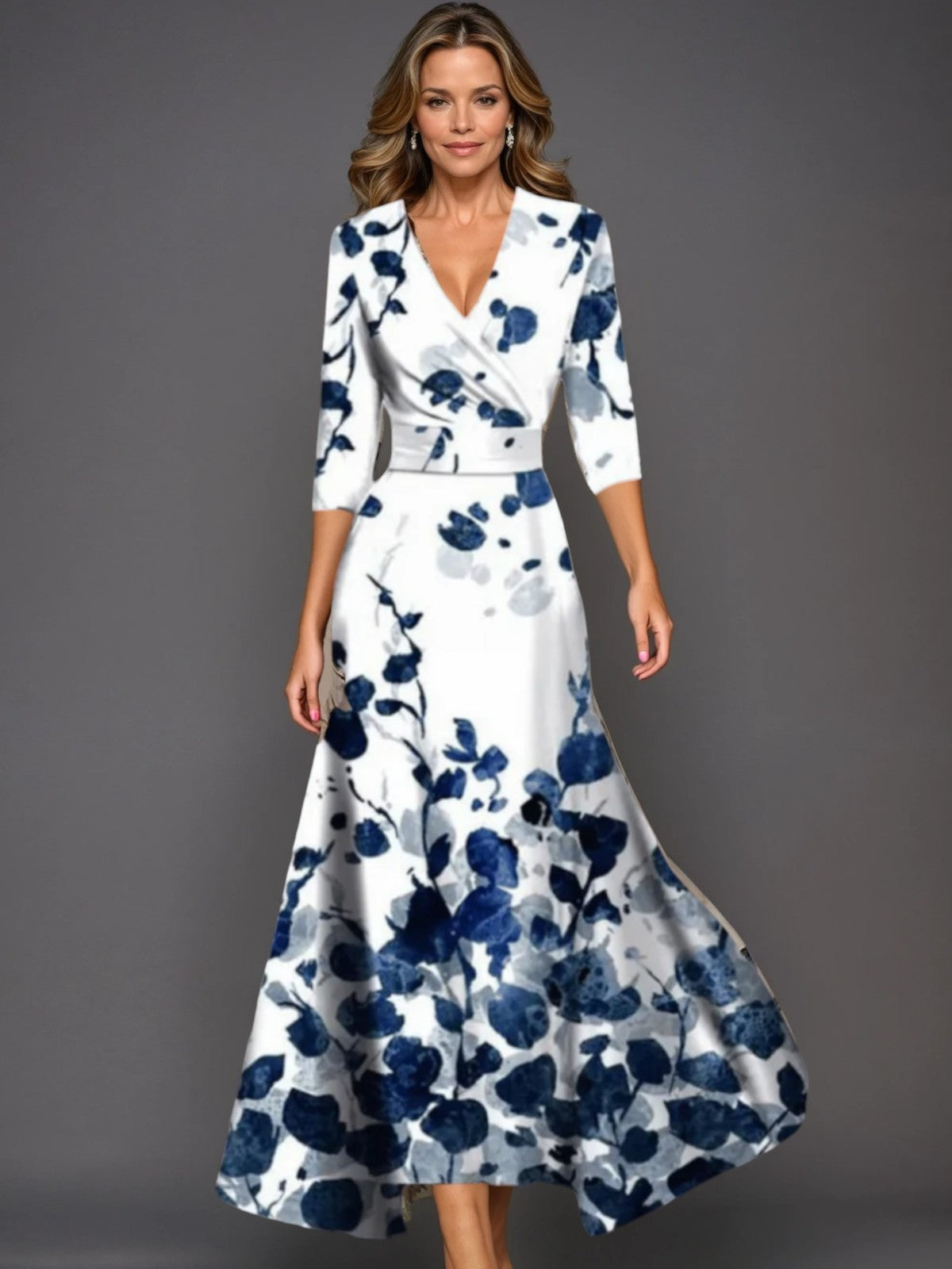 Zoe - Classic Floral V-Neck Maxi Dress