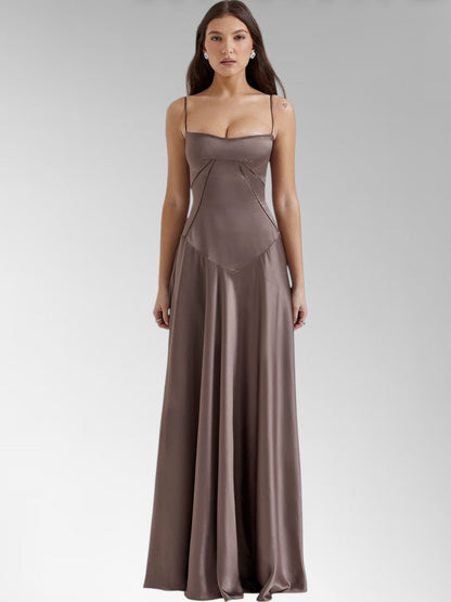 Anabel White Satin Lace-Up Evening Gown