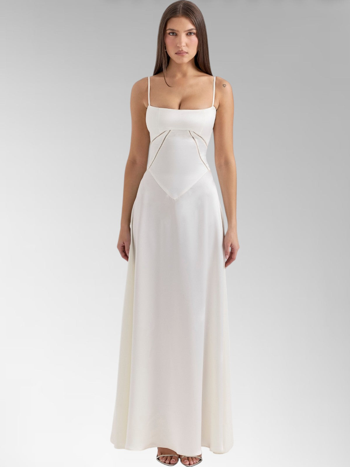 Anabel Brown Satin Lace-Up Evening Gown