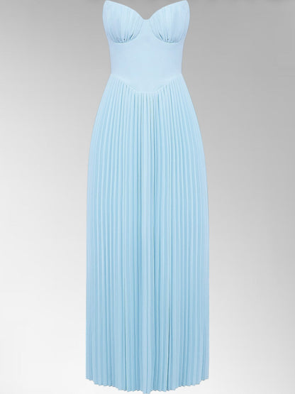 Zina Skyblue Pleated Maxi Dress