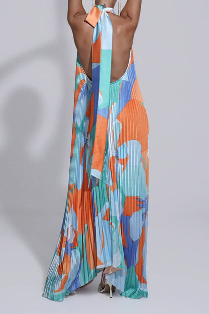 Isla – Elegant Halter Pleated Maxi Dress