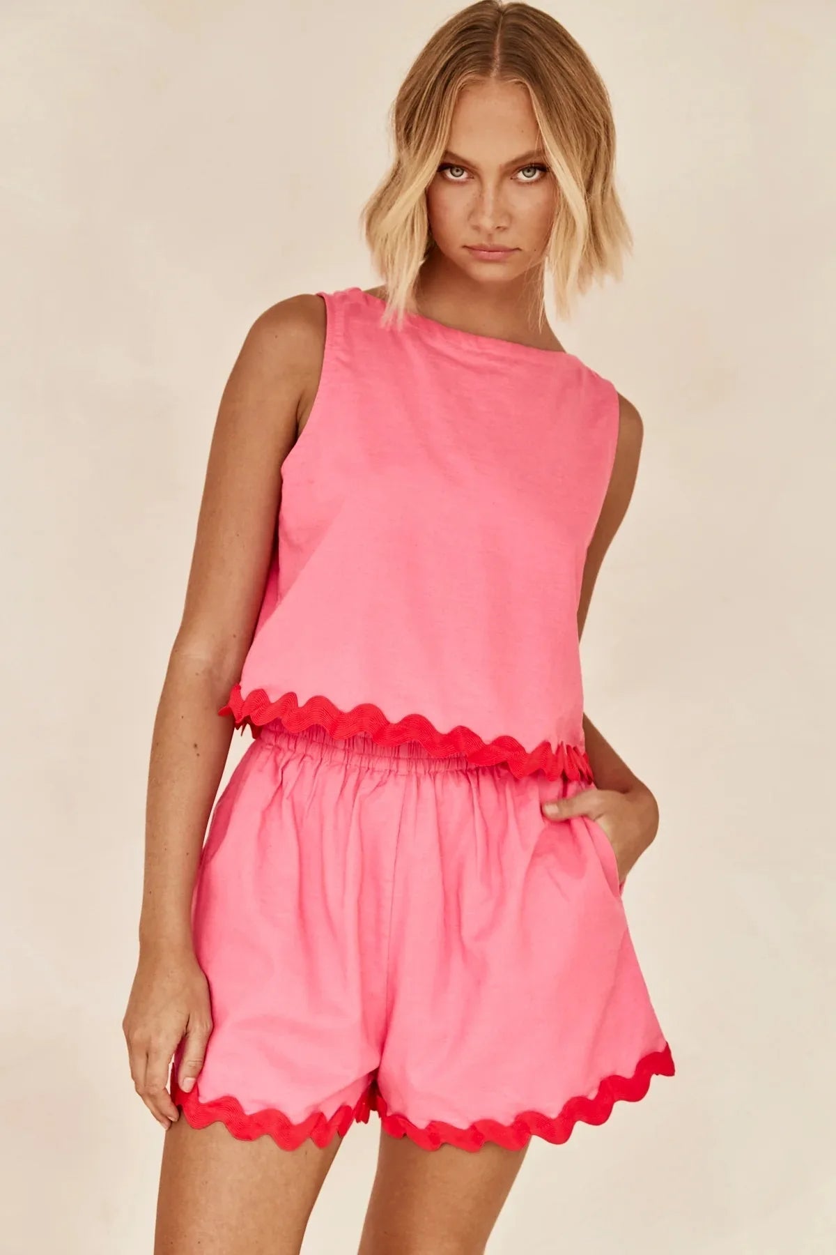 Avery - Women Coastal Breeze Scalloped Tank and Shorts Set
