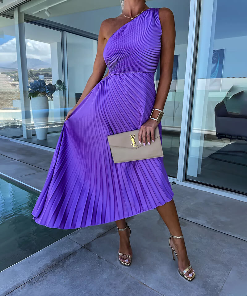 Celeste – Elegant One-Shoulder Midi Dress