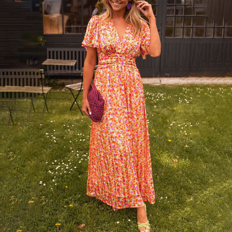 Alexa - Classic V-Neck Floral Print Dress