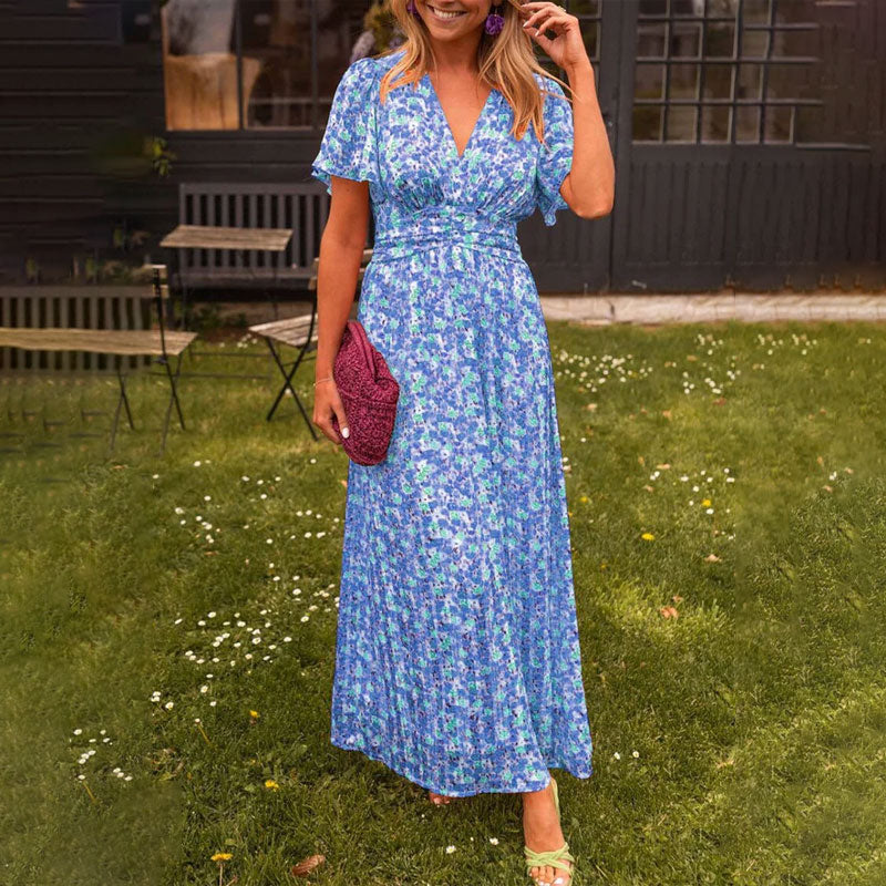 Alexa - Classic V-Neck Floral Print Dress