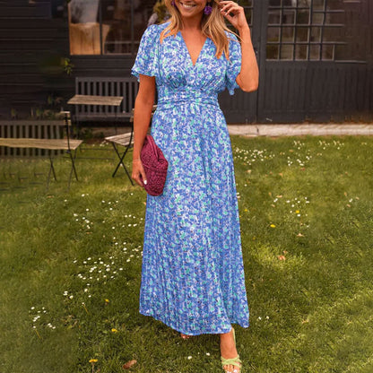 Alexa - Classic V-Neck Floral Print Dress
